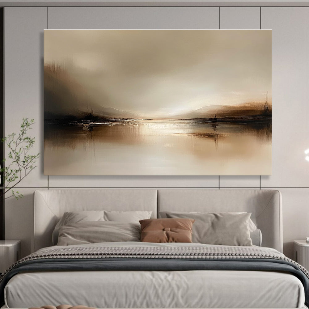 Brown Tonal Lake Art for Rustic Lodge & Neutral - Toned Study SC071
