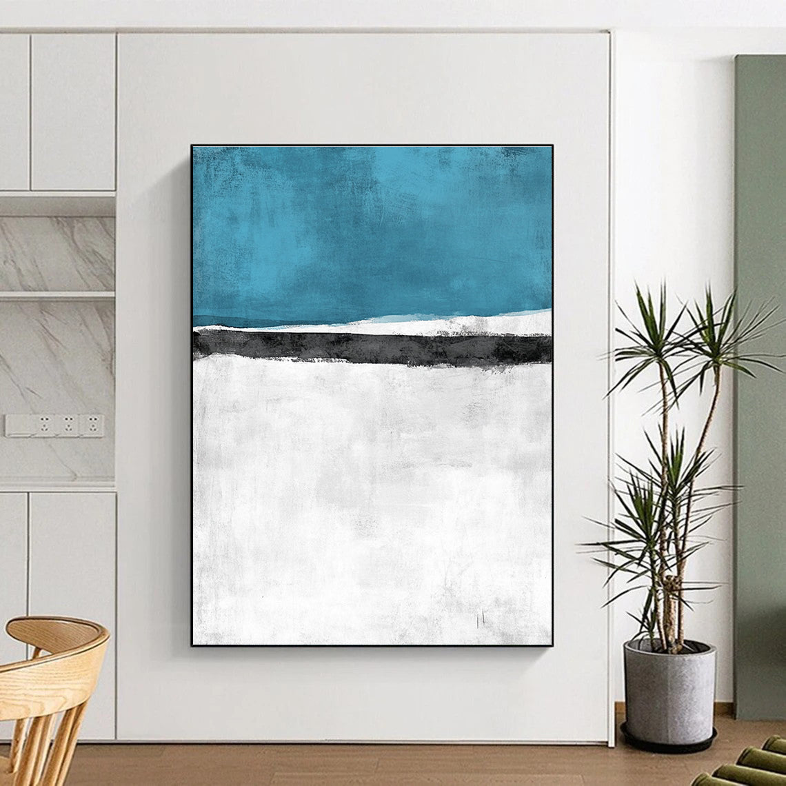 Blue, Black and White Abstract for Coastal Home Office & Serene Spa Retreat STSC523