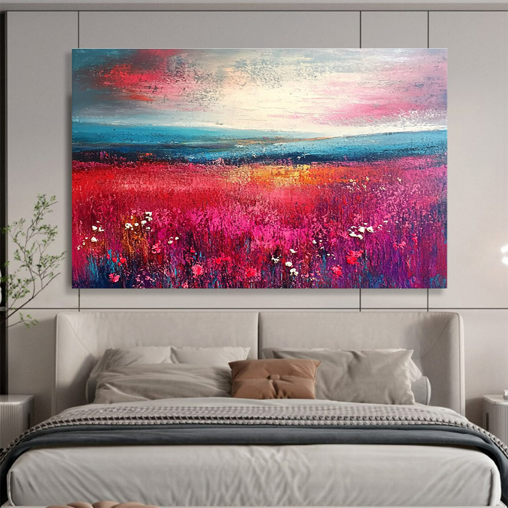 Vibrant Red Field Landscape Art for Nautical - Themed Restaurant & Coastal Home SC314