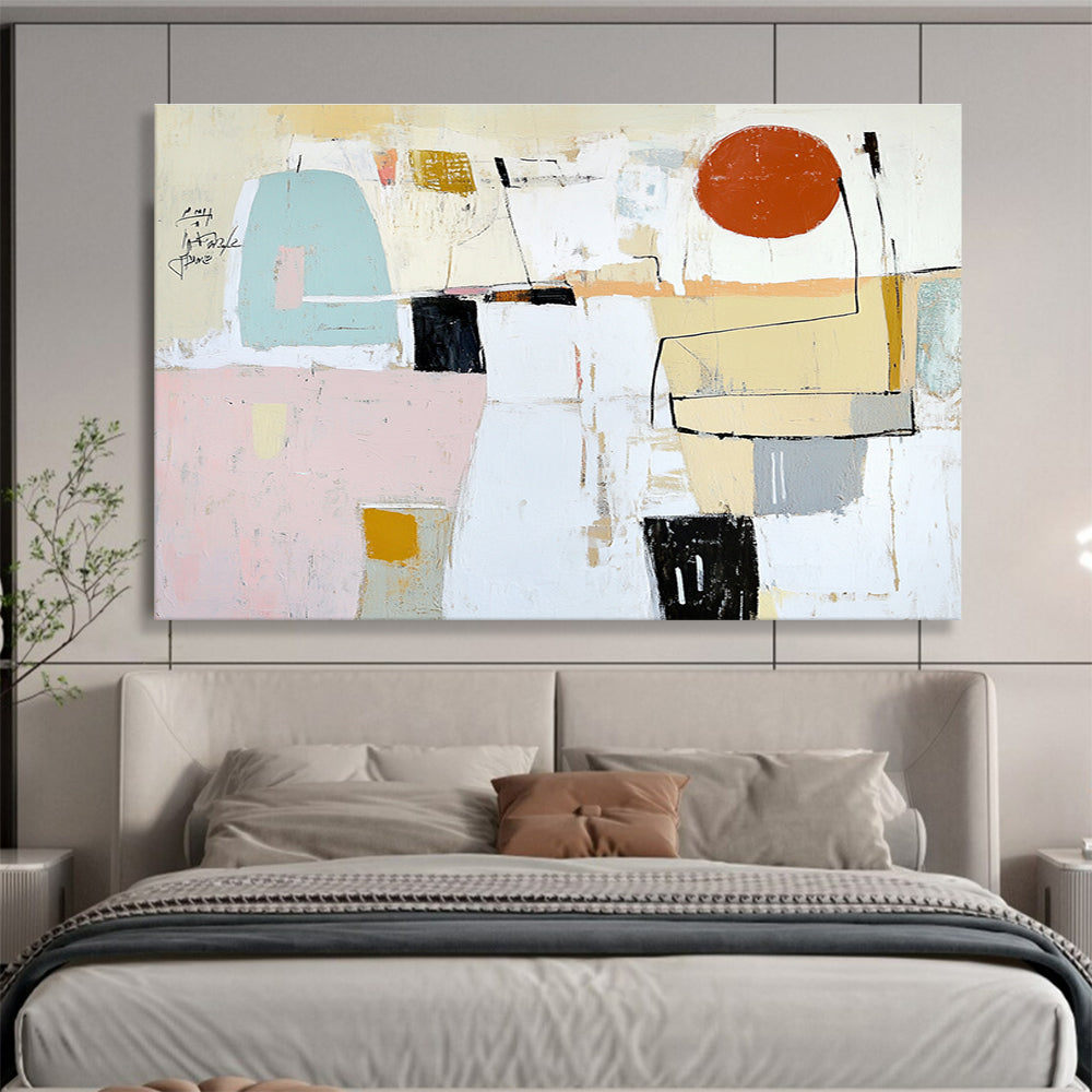 Minimalist Abstract with Red Circle Art for Art Gallery Corridor & Scandinavian - Style Home SC041