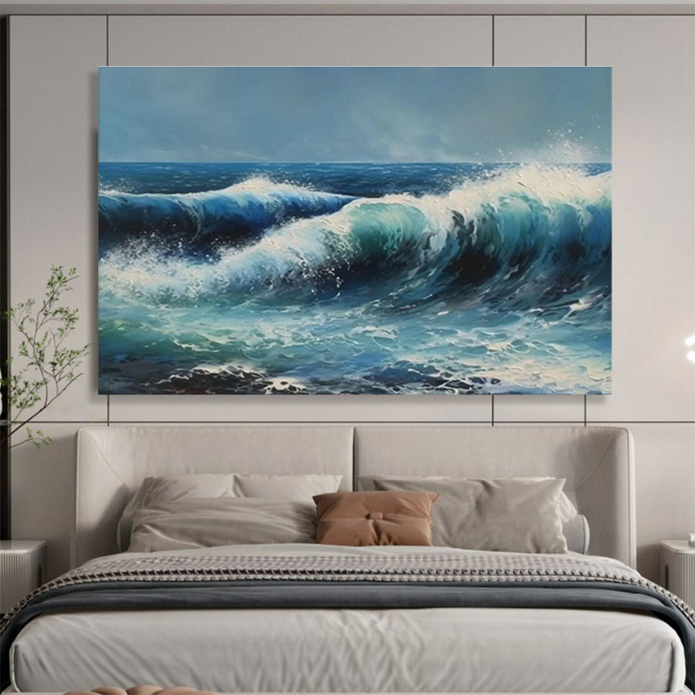 Dynamic Bold Ocean Wave Painting for Energetic Home Office Motivation DLZ2708