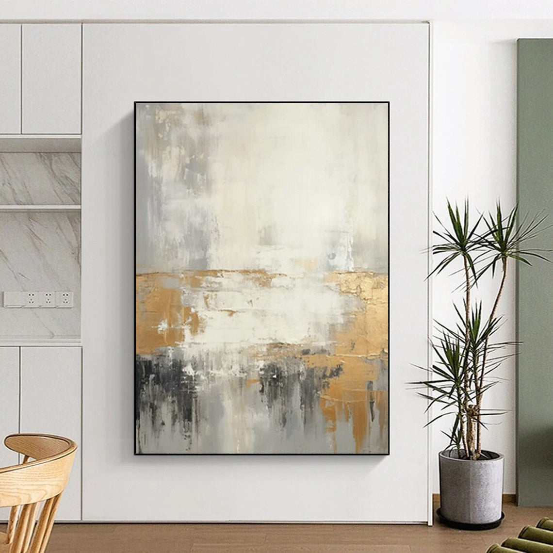 Gold - Gray - White Abstract Art for Luxury Hotel Suite & Modern Home Dining Room DLZ1742