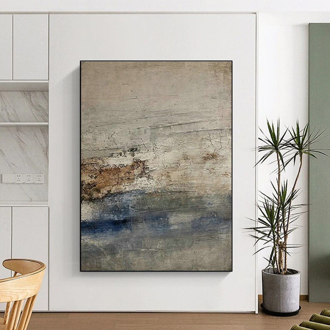 Gray - Blue Abstract Art for Coastal Home Bedroom Accents DLZ0211