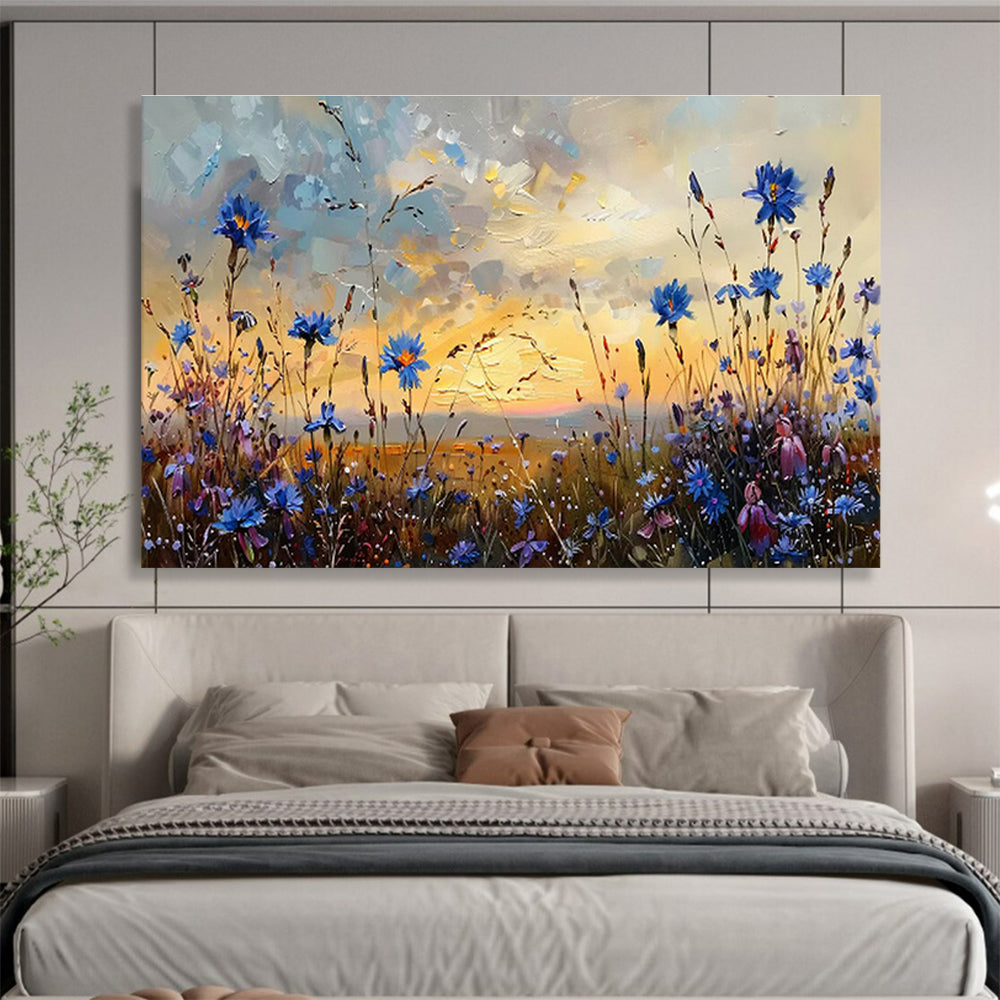 Blue Wildflower Field at Sunset Art for Romantic Outdoor - Inspired Patios DLZ3082