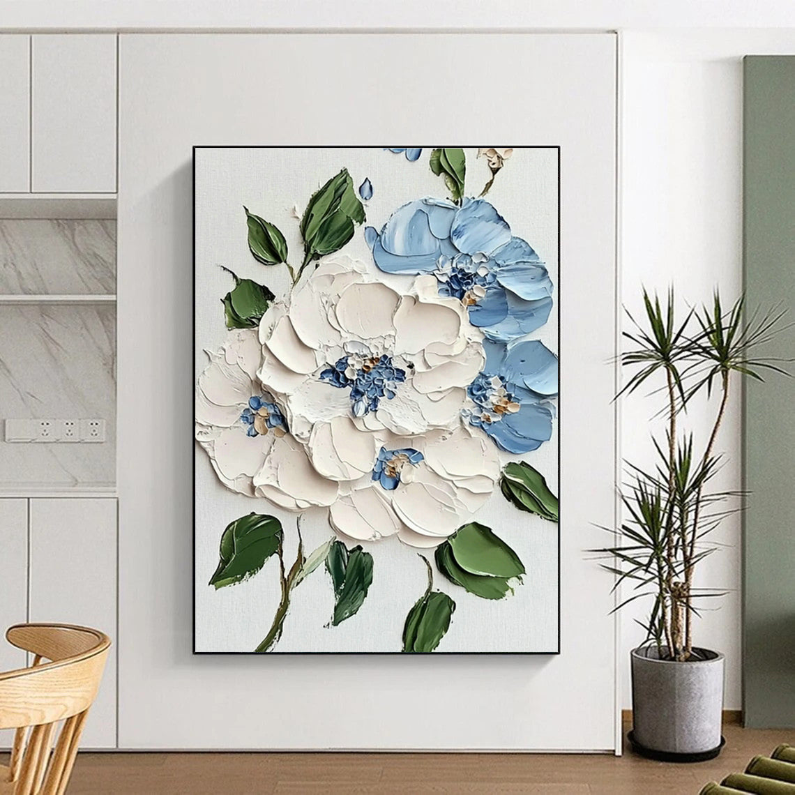 Blue and White Flower Art for Coastal Bedroom & Nautical - Themed Café DLZ1394