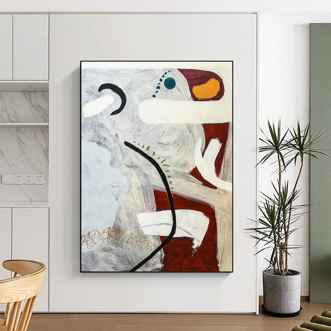 Gray - White - Red Abstract Art for Modern Loft & Home Studio DLZ1115