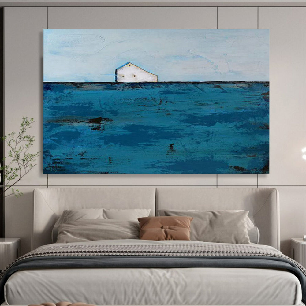 Lonely House in Sea Oil Painting for Coastal Home Entryway Corners DLZ2601