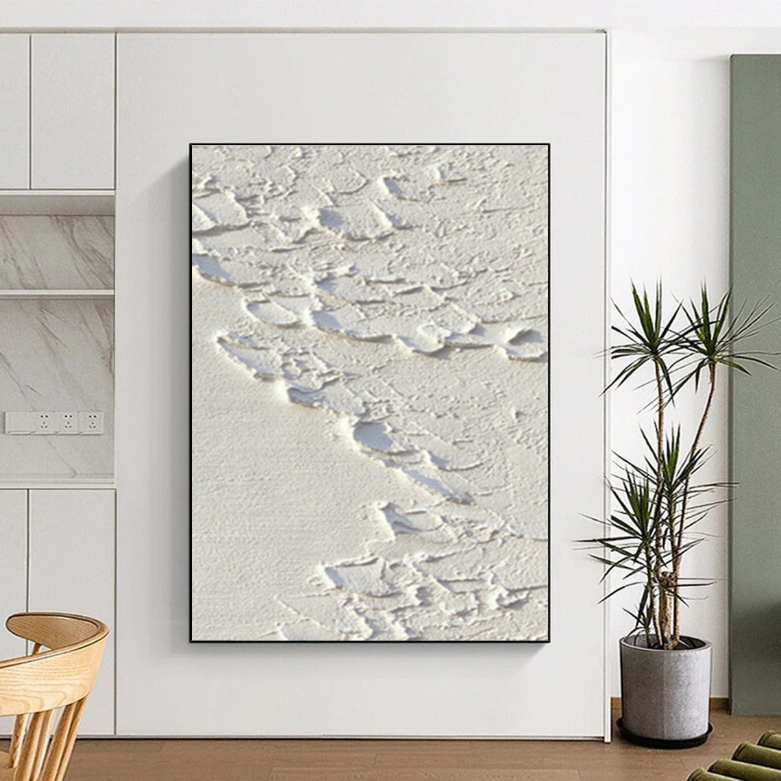 White Textured Abstract Art for Minimalist Bathroom & Modern Spa Retreat DLZ0834