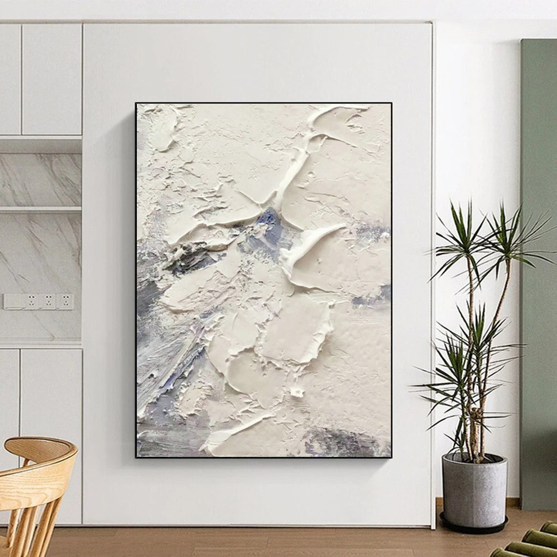 White - Blue Impasto Abstract Art for Beachfront Yoga Studio & Modern Beach House DLZ1265