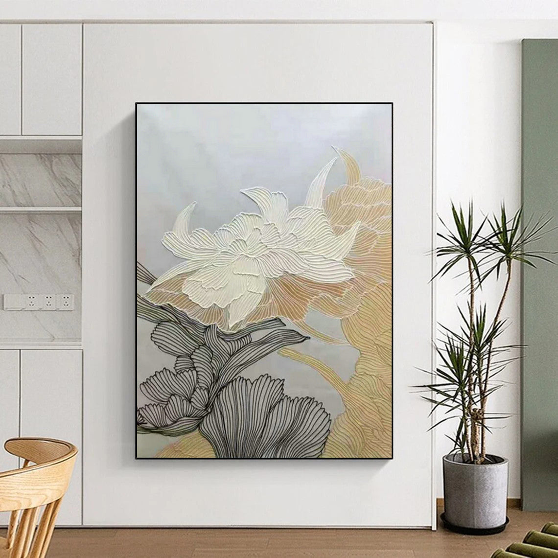 Gold - Line Flower Art for Living Room & Bedroom DLZ0472