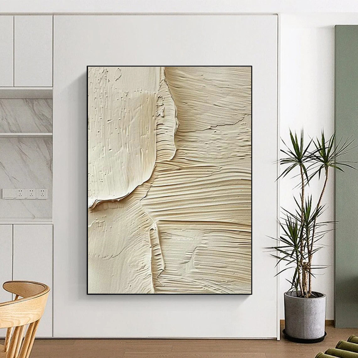 Beige Textured Art for Minimalist Home Entryway Walls DLZ0115