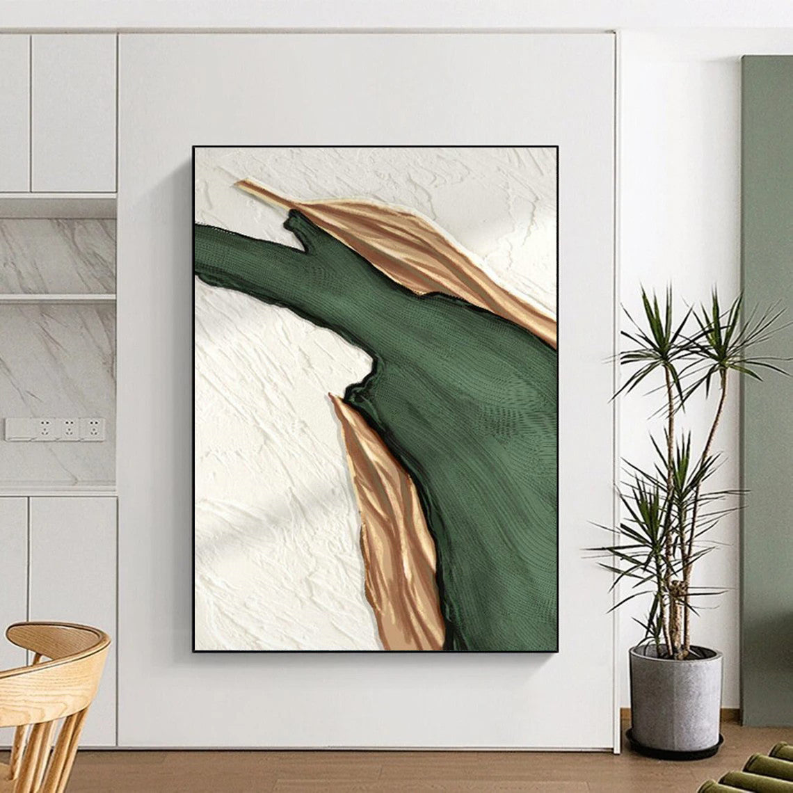 Green and Gold Abstract Shape Art for Luxury Boutique & Glamorous Dining Room DLZ2207