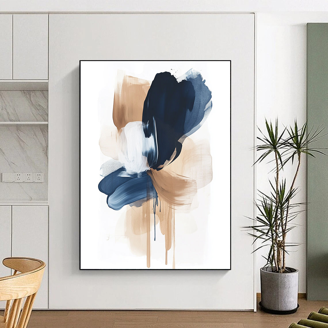 Blue and Beige Abstract Brushstrokes Art for Coastal - Inspired Home Office & Art Gallery Café STSC1325