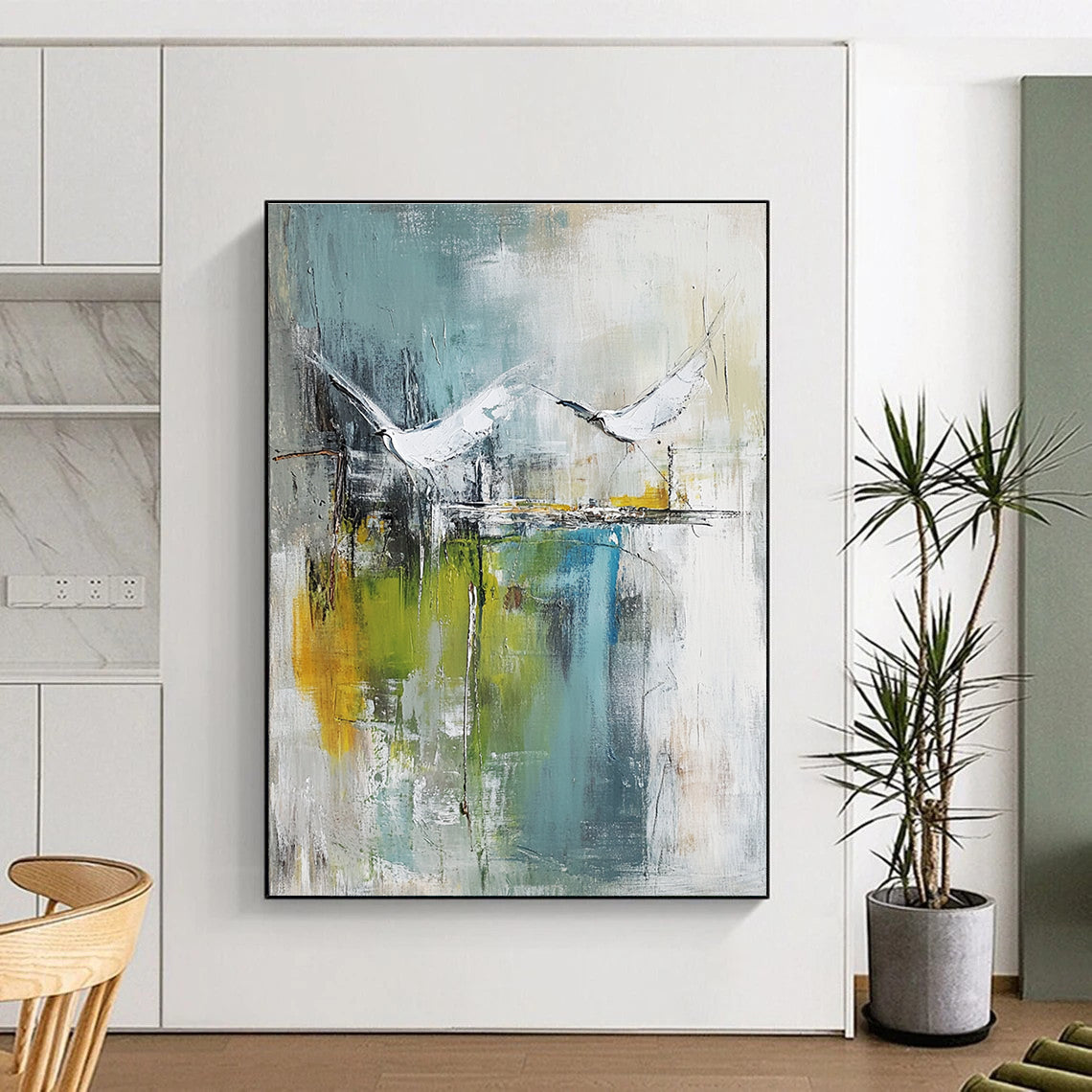 Abstract White Birds for Coastal Home & Serene Spa Retreat STSC303