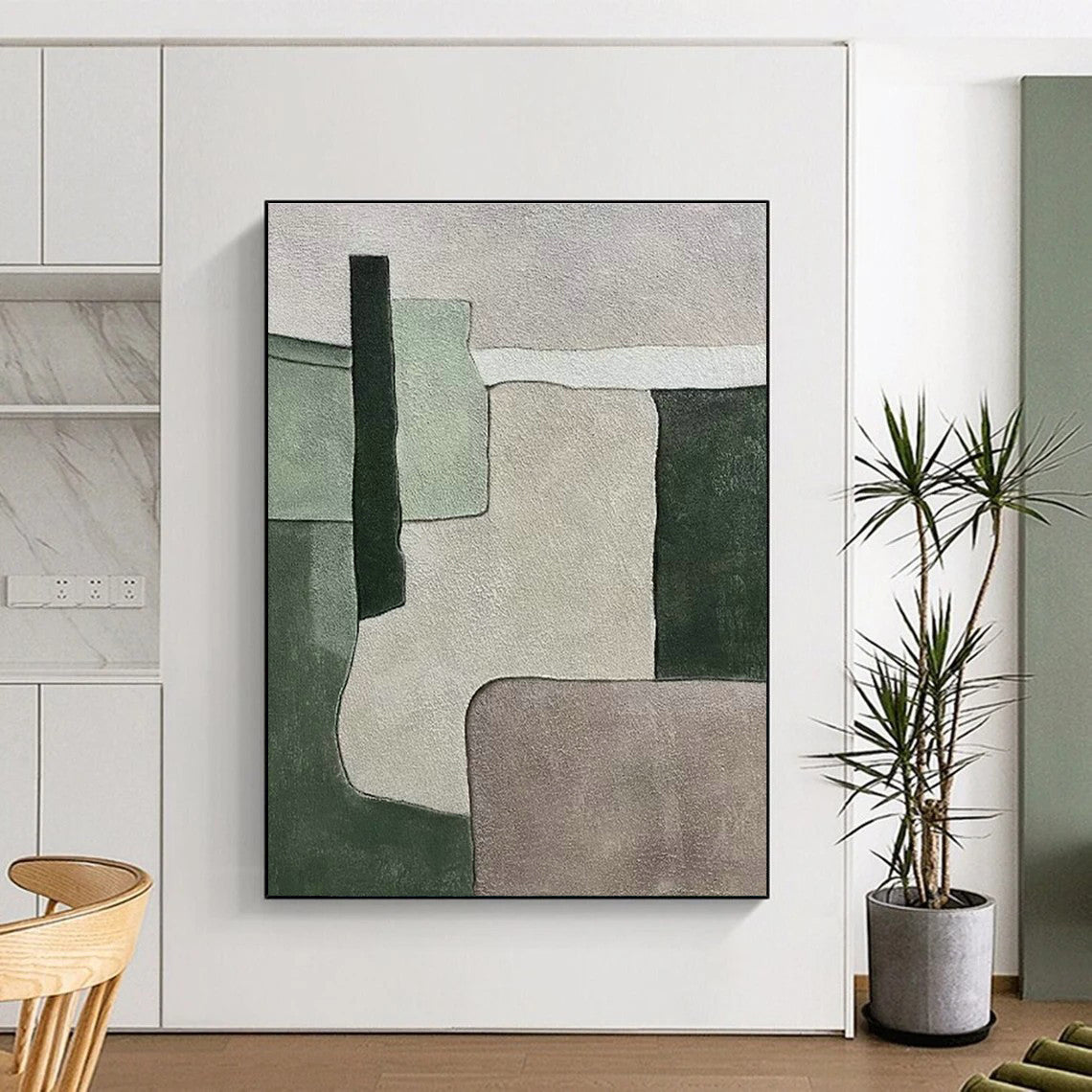 Green - Gray Geometric Abstract Art for Home Office & Minimalist Space DLZ0589