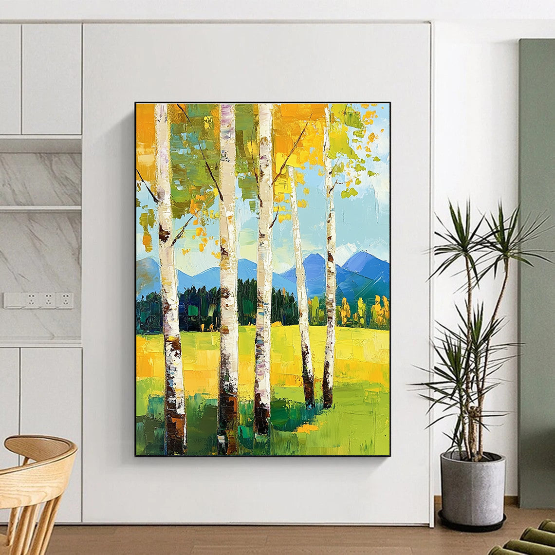 Summer Birch Trees and Mountains for Bright Home Office & Alpine - Style Lodge STSC871