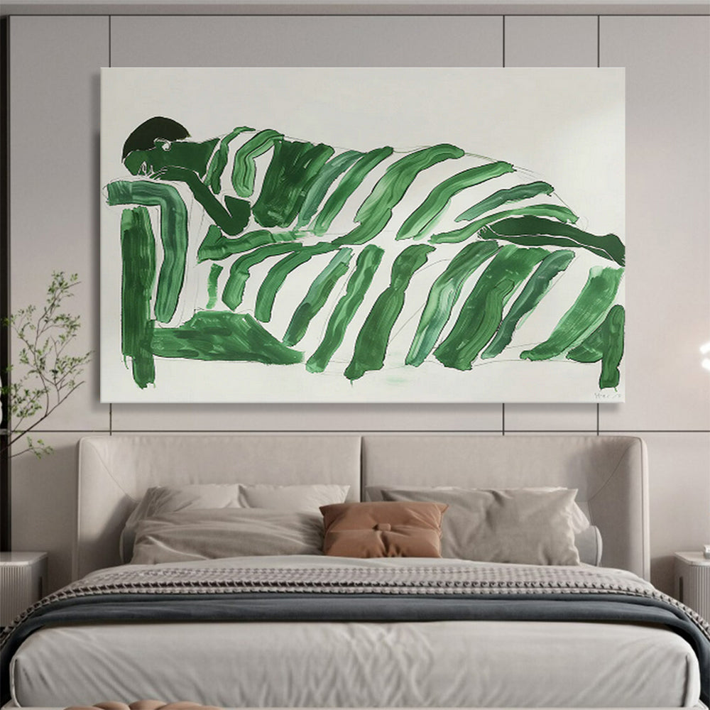 Green Zebra - Stripe Resting Figure Art for Avant - Garde Studio Lounges DLZ2611