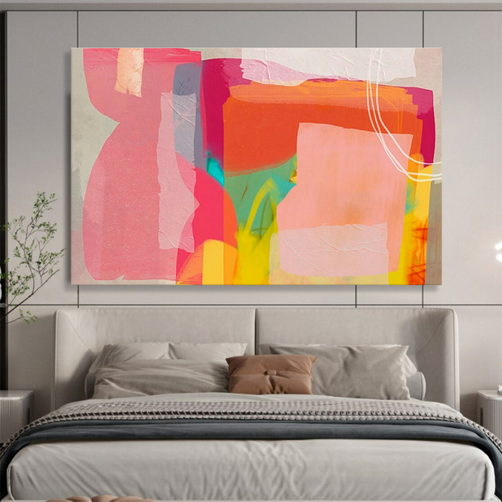 Pink - Orange Collage Abstract Art for Feminine - Themed Beauty Parlor Interiors DLZ2585