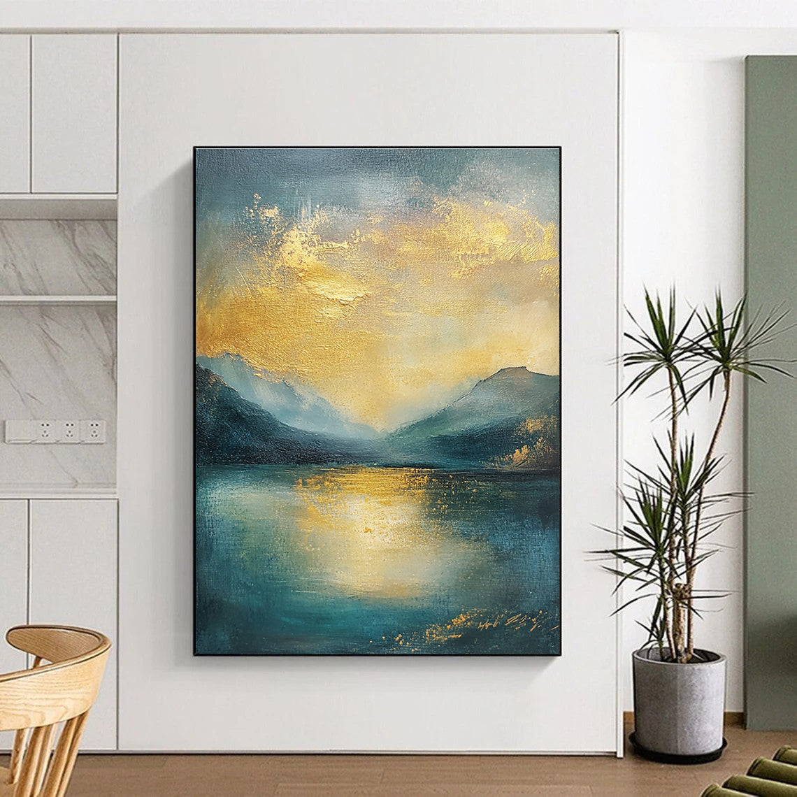 Golden Mountain Lake Art for Living Room & Hotel Lobby STSC081