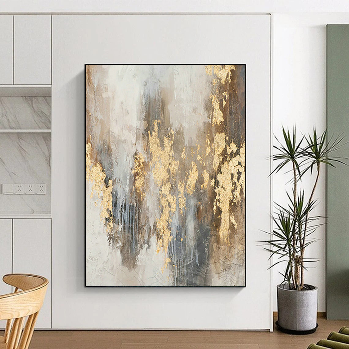 Gold - Gray Splatter Abstract for Luxury Hotel Lobby & Glamorous Dining Room DLZ0901