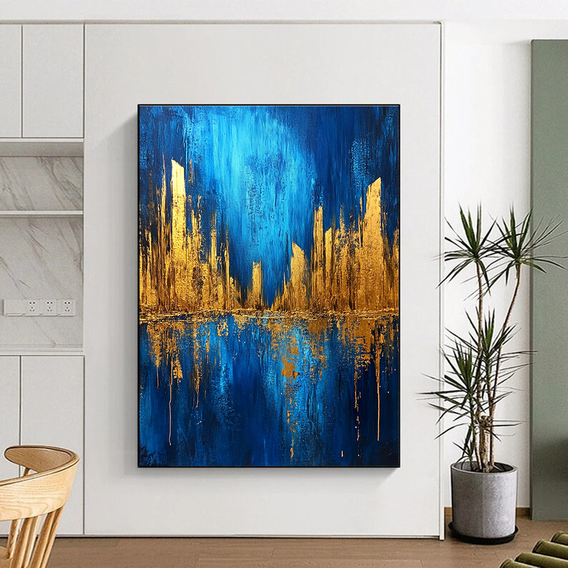 Blue and Gold Cityscape for Modern Living Room & Travel - Lover’s Lounge STSC578