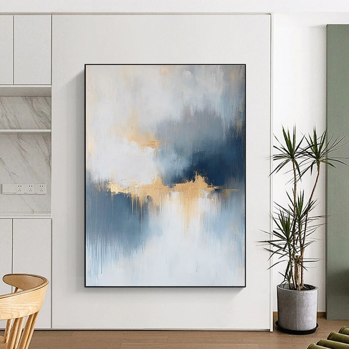 Blue, Grey, and Gold Abstract for Sophisticated Living Room & Luxury Hotel Suite STSC386