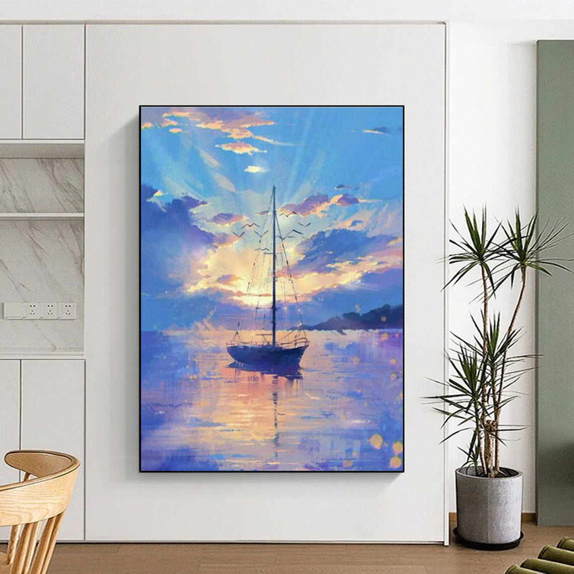 Sailboat Seaview Oil Art for Living Room & Cottages DLZ0316