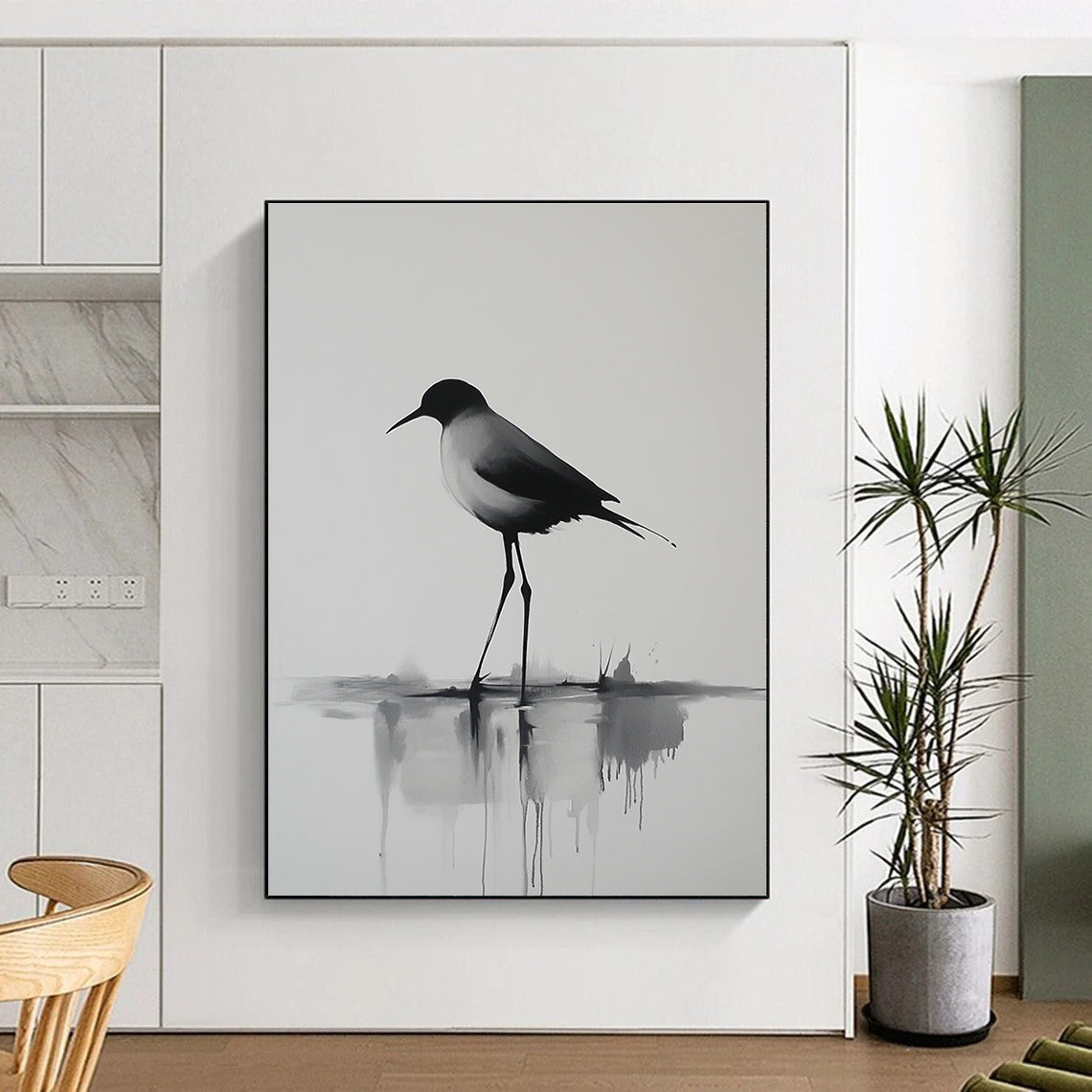 Ink Wash Bird for Zen Garden - Themed Home Office & Traditional Asian Art Gallery STSC911