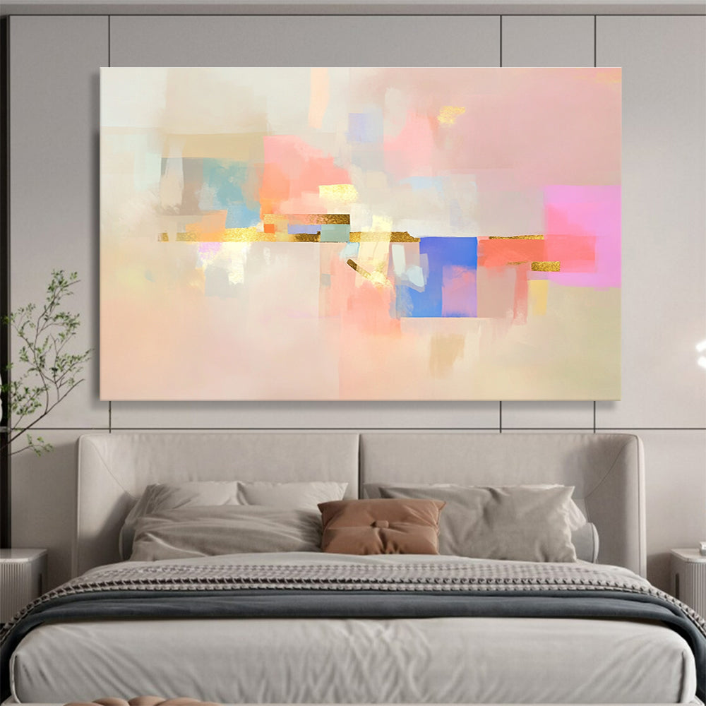 Pastel Abstract with Gold Accents Art for Luxury Bridal Suite & High - End Home Office SC043