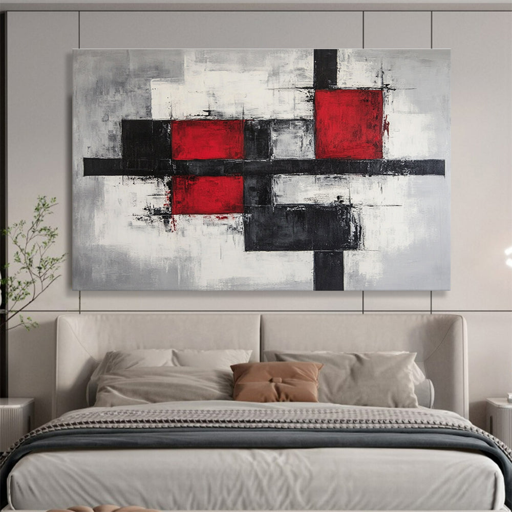 Red - Black - Gray Geometric Abstract Art for Industrial - Style Loft & Modern Art Studio SC238