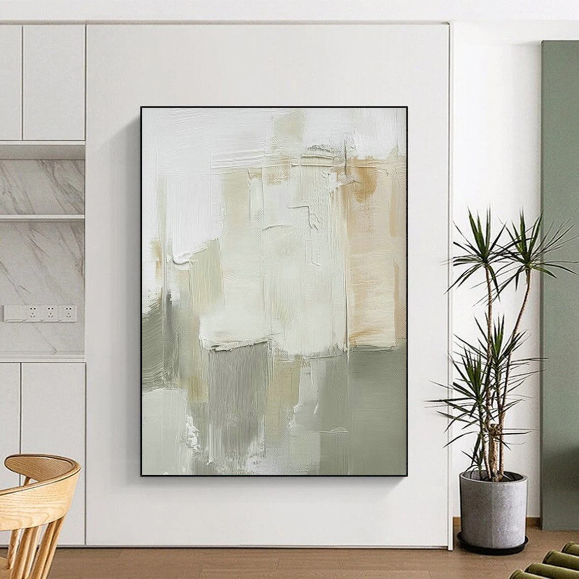 Beige - Gray Abstract Blocks Art for Neutral - Toned Café & Minimalist Study DLZ0713