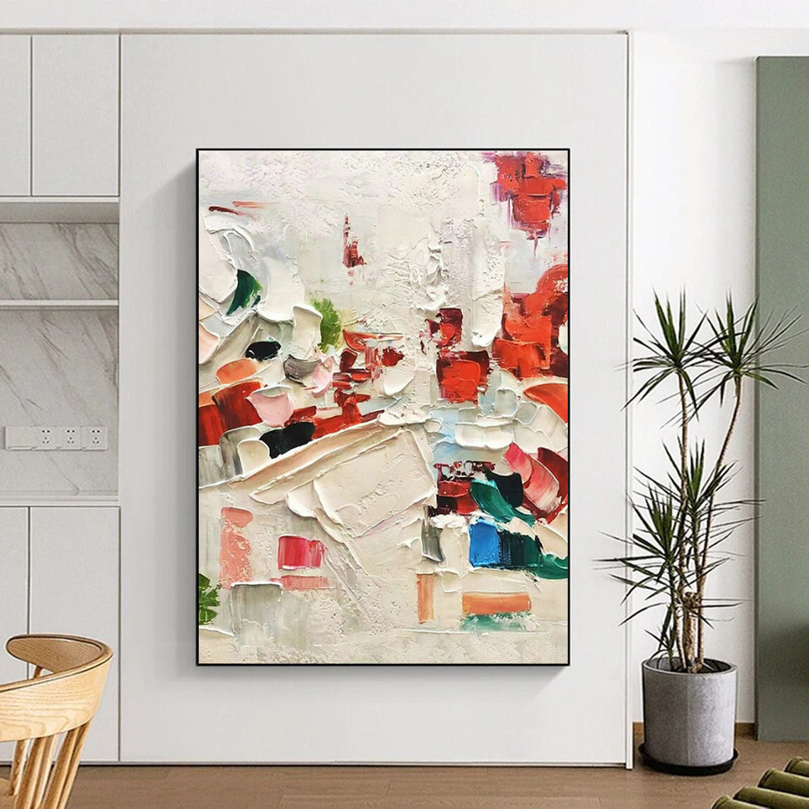 Red - White Thick - Painted Abstract Art for Avant - Garde Restaurant & Dramatic Home Dining Room DLZ1608