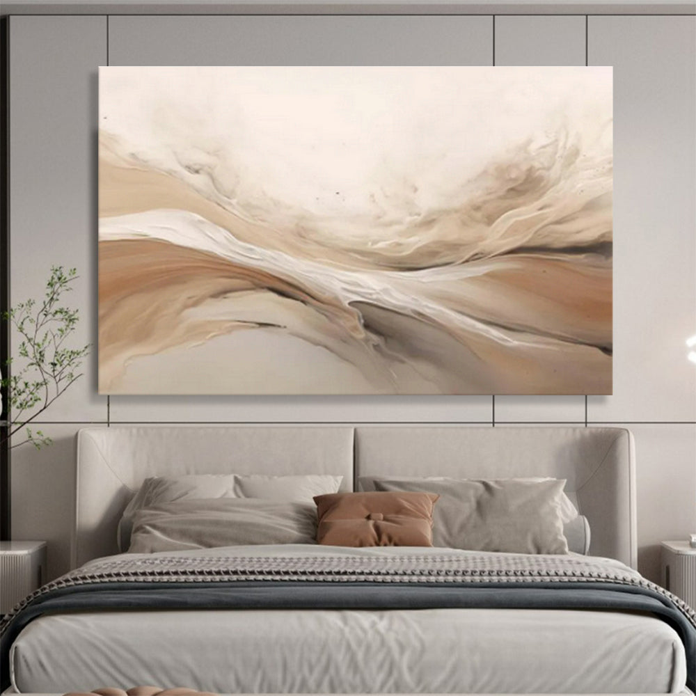 Beige Flowing Abstract Art for Minimalist Living Rooms DLZ2476