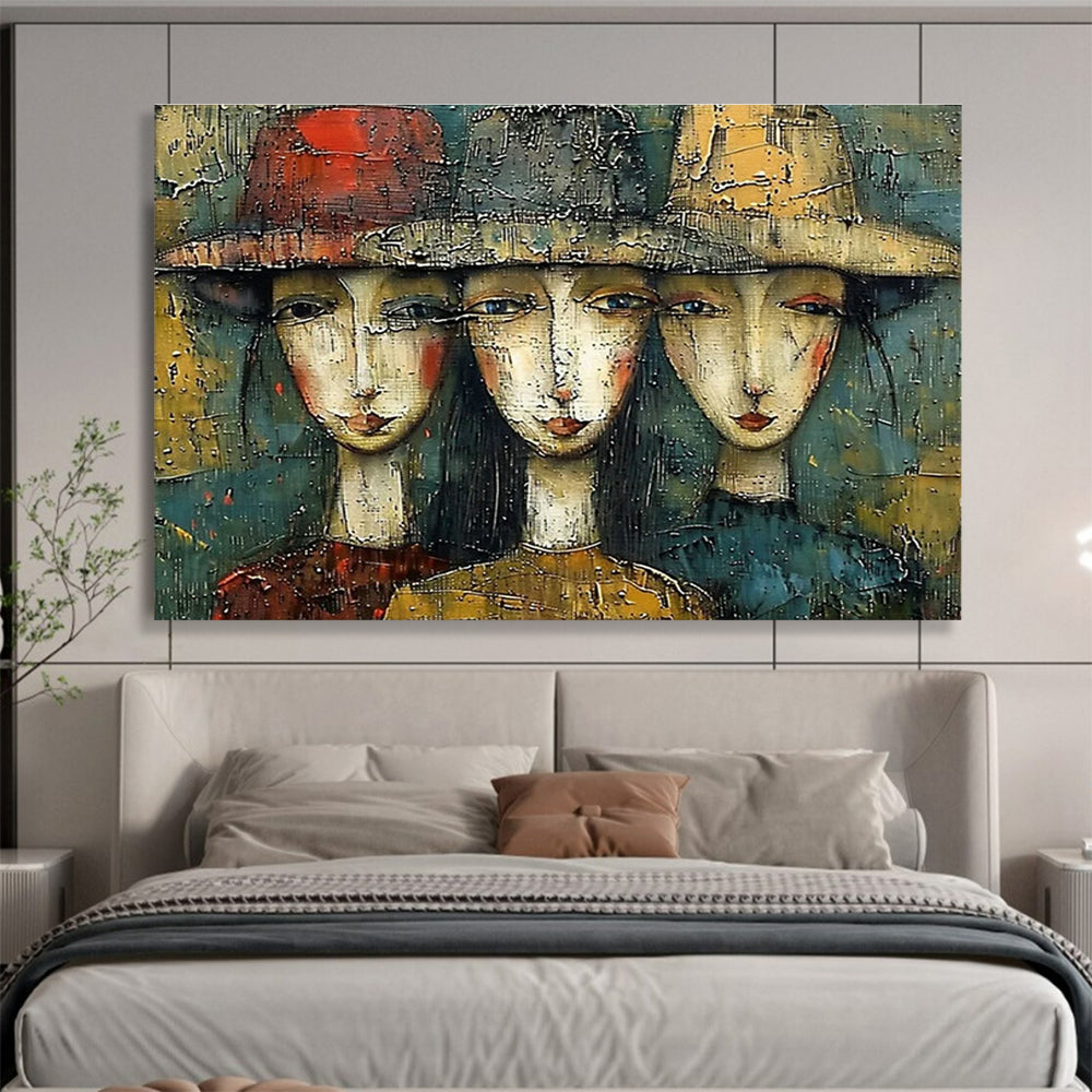 Hat - Wearing Figures Art for Bohemian - Style Coffee Shop Nooks DLZ3147