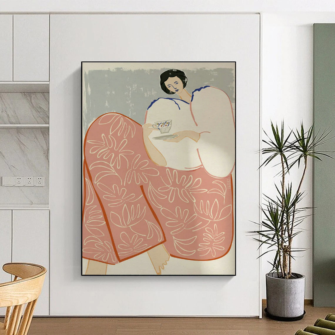 Woman with Teacup Art for Tea House & Home Reading Nook DLZ1154