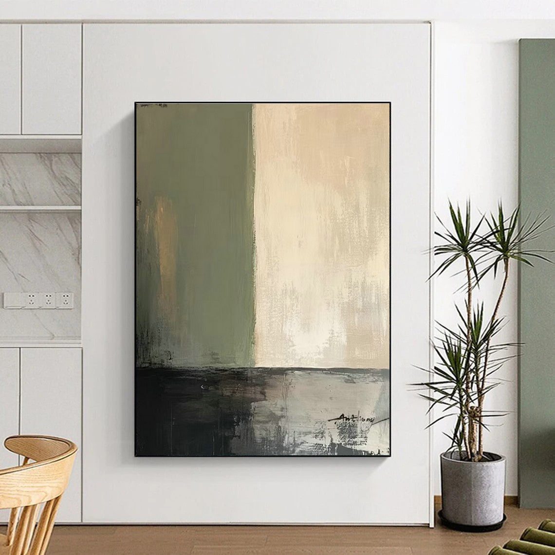 Green - Gray - White Abstract Art for Eco - Friendly Home & Wellness Center DLZ1667