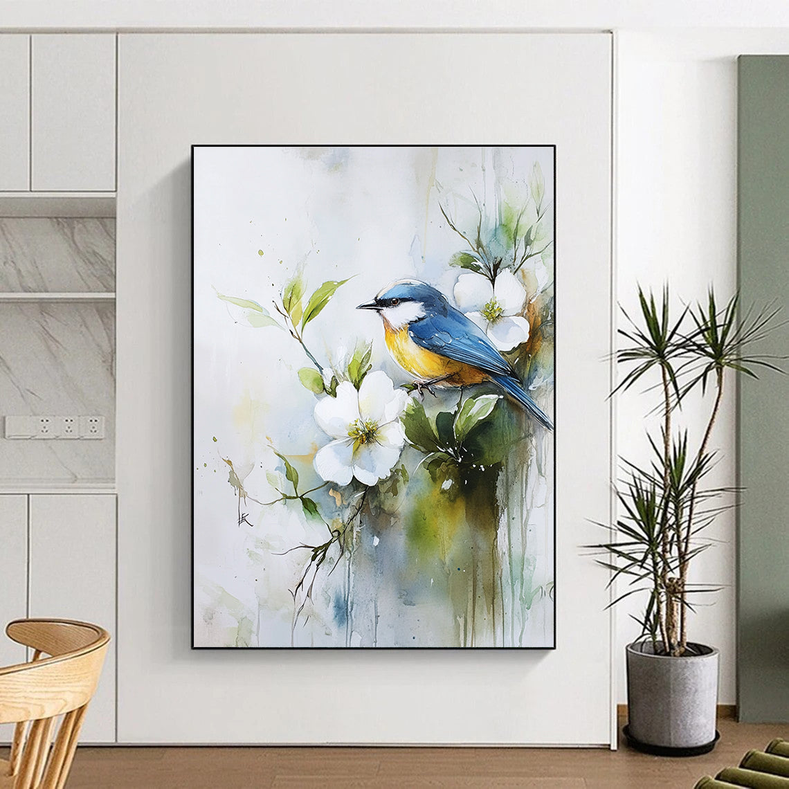 Blue Bird on Flowering Branch for Botanical - Themed Café & Nature Lover’s Bedroom STSC901