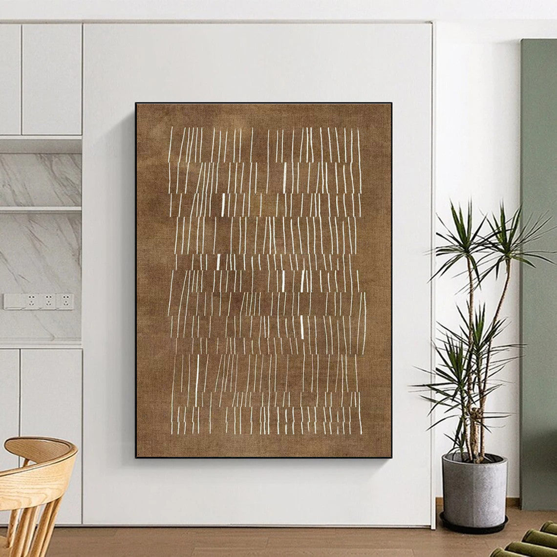 Brown & White Linear Abstract Art for Bohemian Office & Rustic Home Study DLZ1998