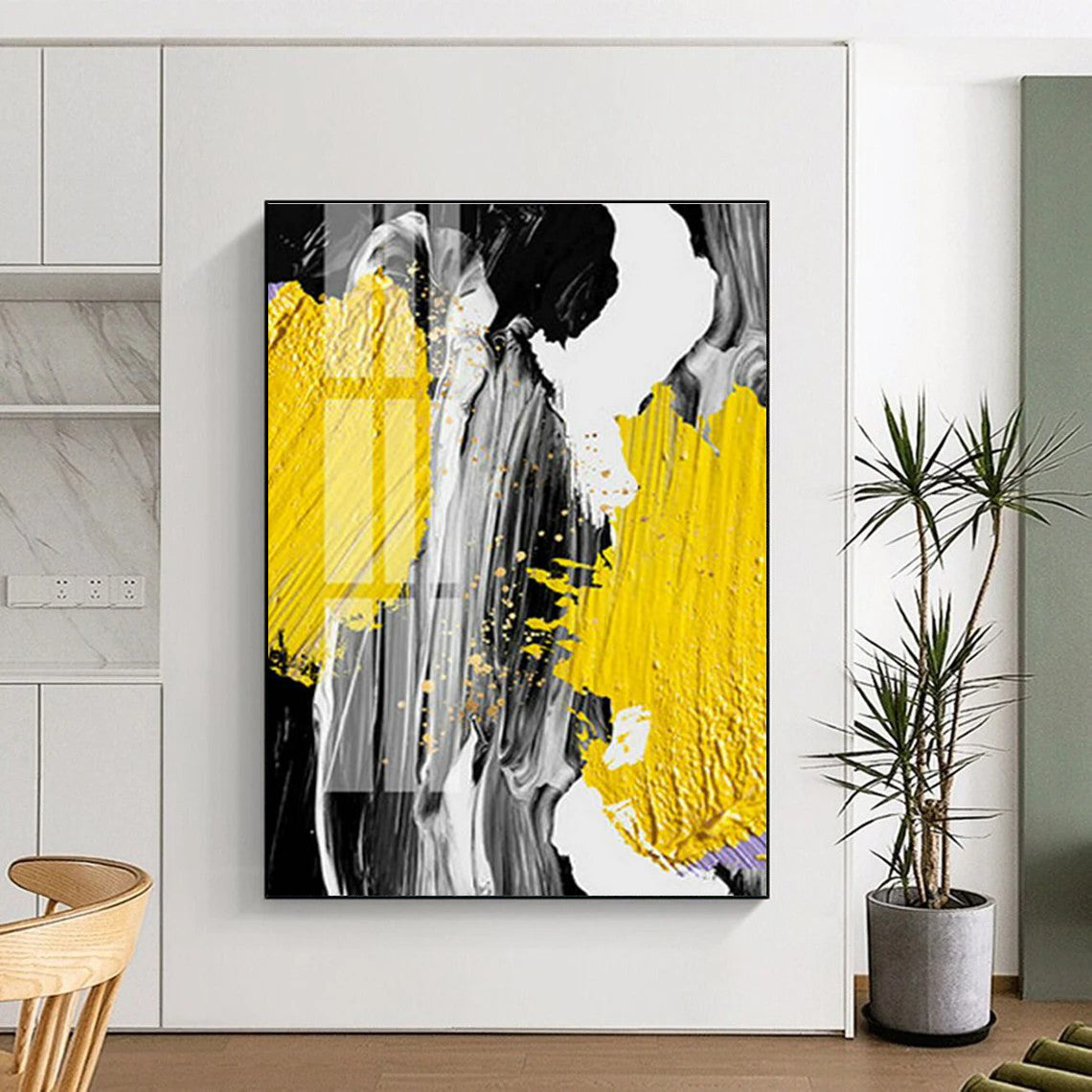 Yellow, Gray, and Gold Abstract Splash Art for Creative Agency & Energetic Retail Space DLZ2226
