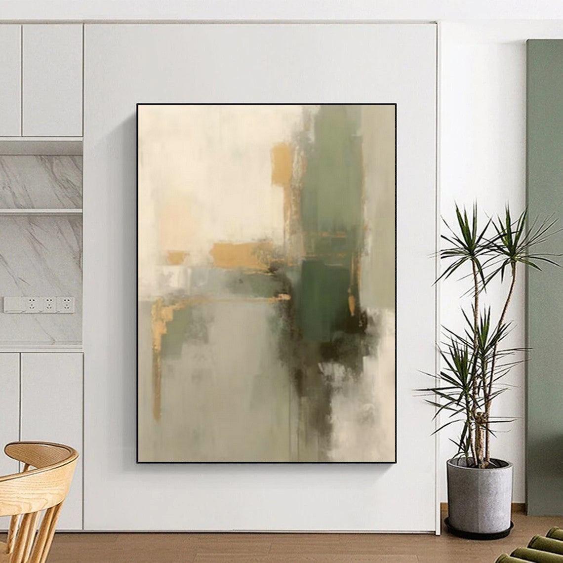 Gold - Green Abstract Art for Glamorous Dining Room & Boutique Hotel Suite DLZ0836