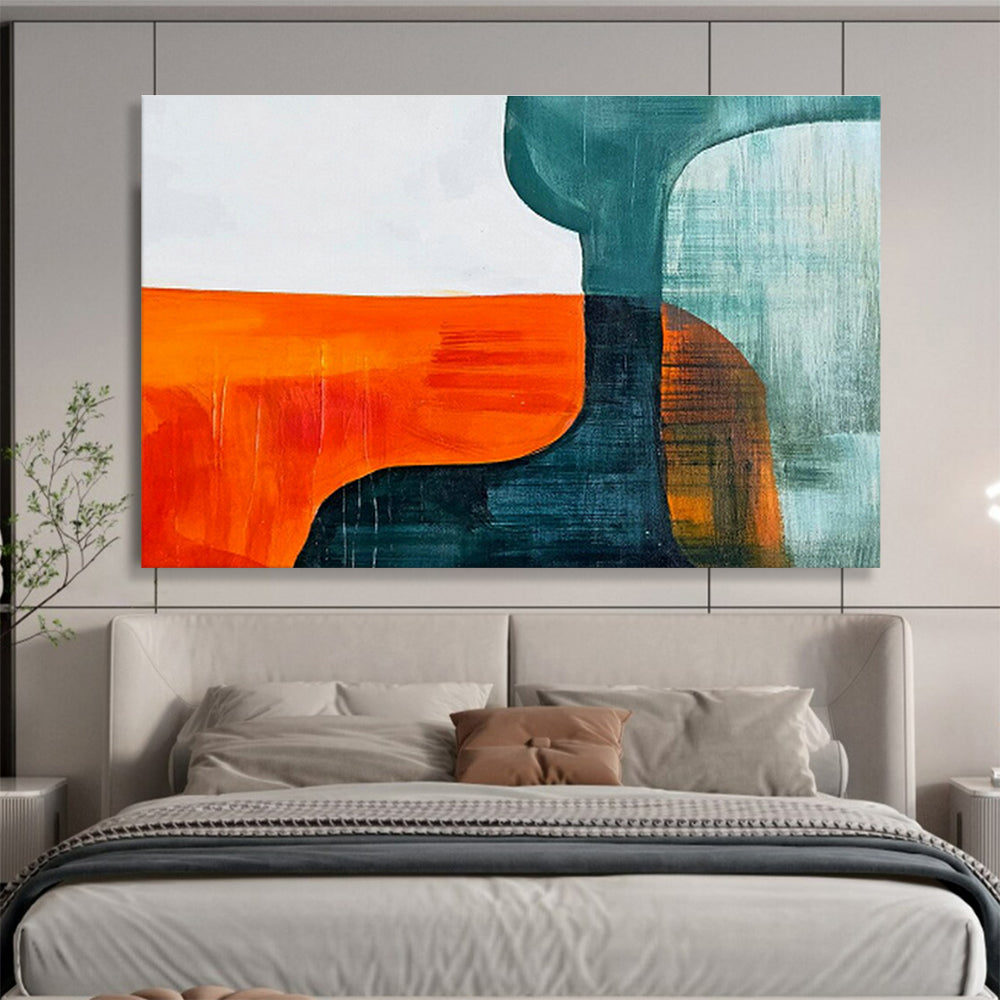 Orange - Blue Geometric Abstract Art for Modern Café Wall Decor DLZ2649