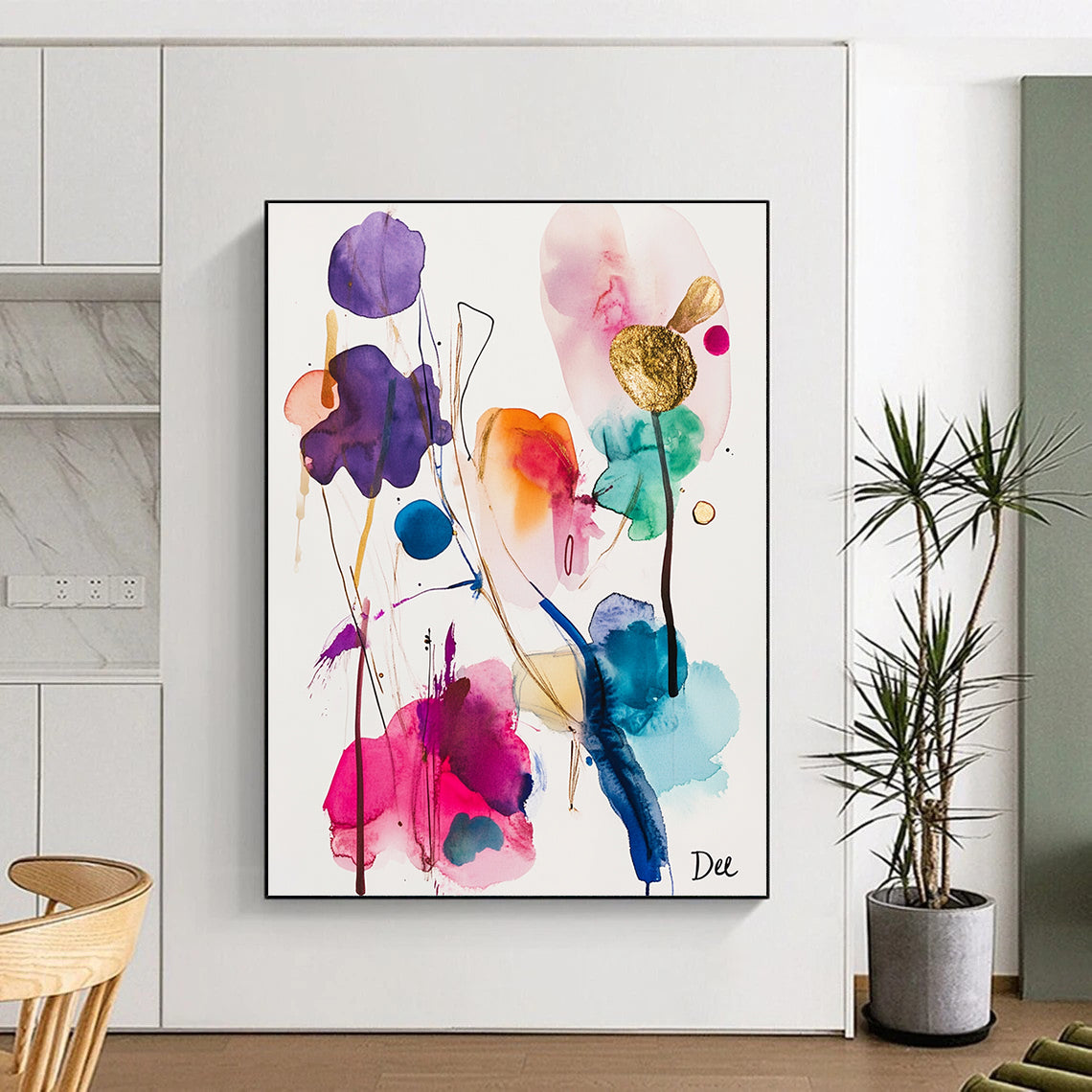 Colorful Floral Watercolor Abstract for Bohemian - Style Bedroom & Creative Studio STSC839