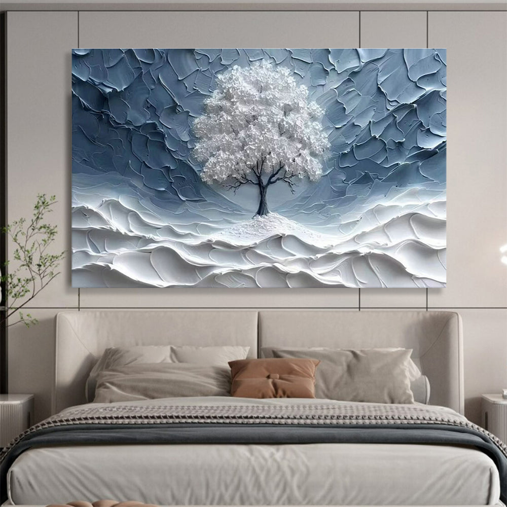 Textured Silver Tree Art for Minimalist Home Meditation Corner Walls DLZ3213