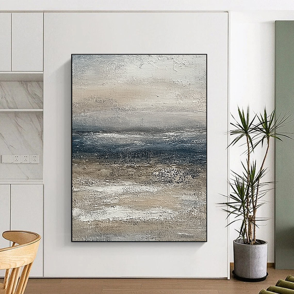 Monochrome Sea Abstract for Minimalist Beach House & Art Gallery Corridor STSC833