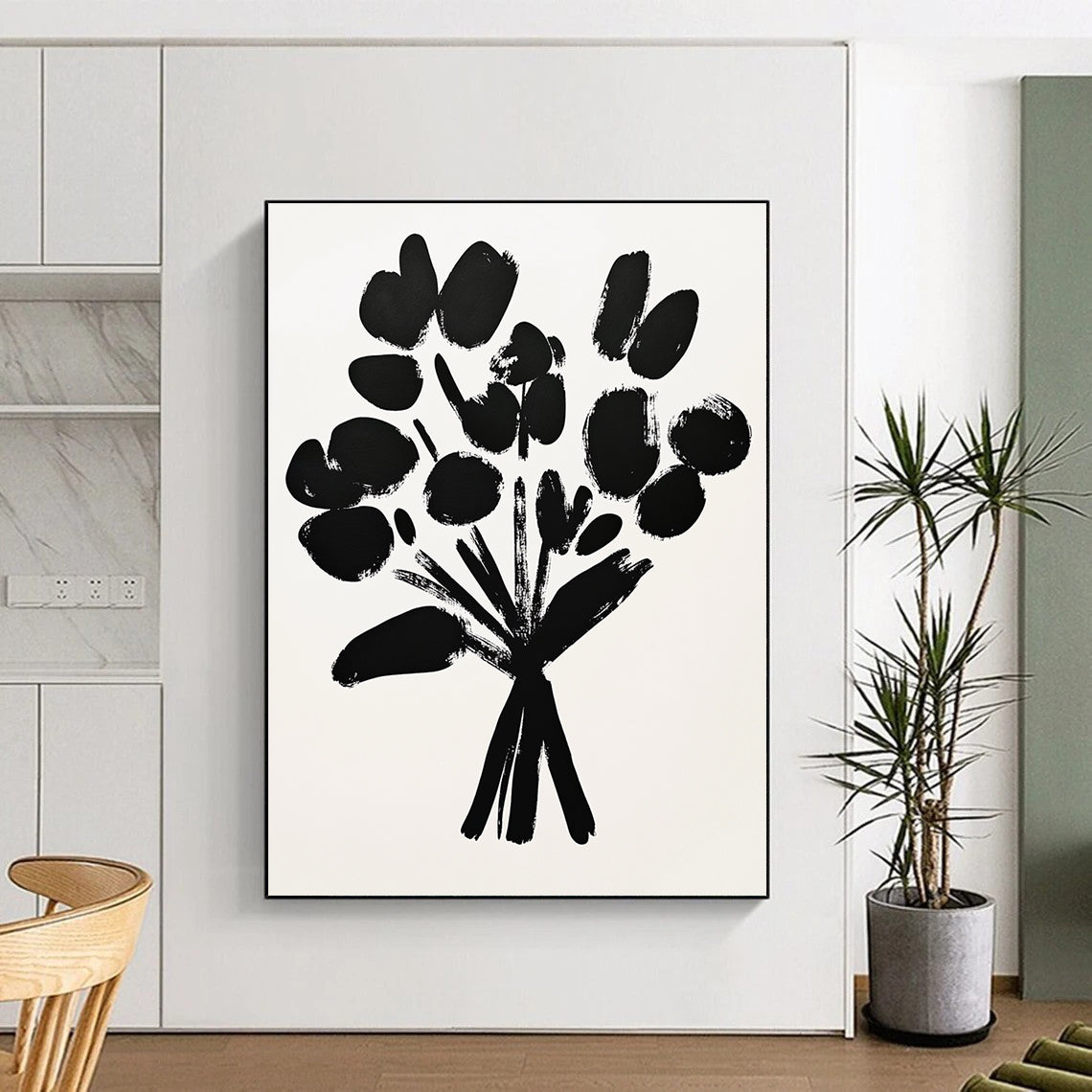 Black Abstract Flower Bouquet 1 for Monochrome - Themed Gallery & Edgy Urban Loft STSC924