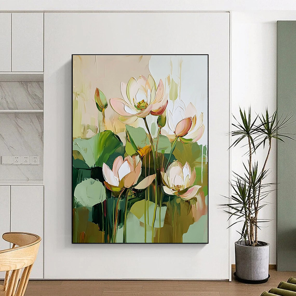 Impasto Lotus Flowers for Zen - Inspired Home & Spiritual Art Space STSC188