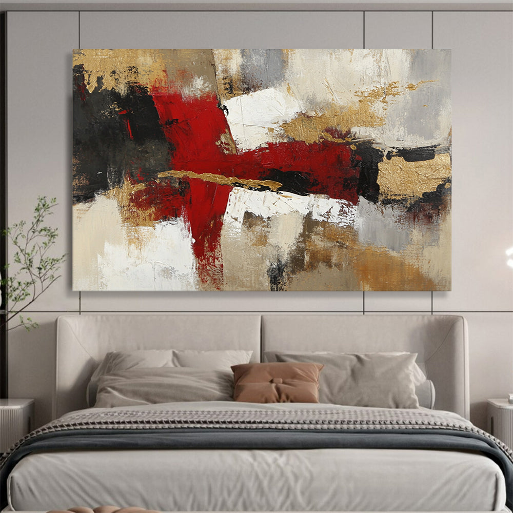Bold Red and Gold Abstract Art for Luxury Hotel Lobby & Elegant Home Office SC381