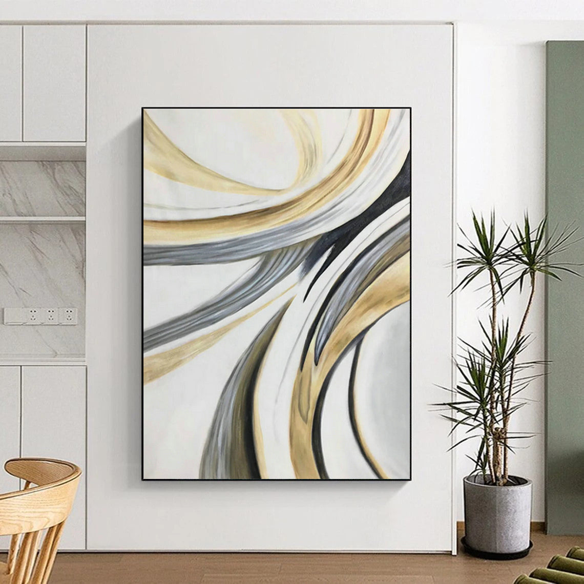 Gold - Grey Line Abstract Art for Living Room & Bedroom DLZ0499