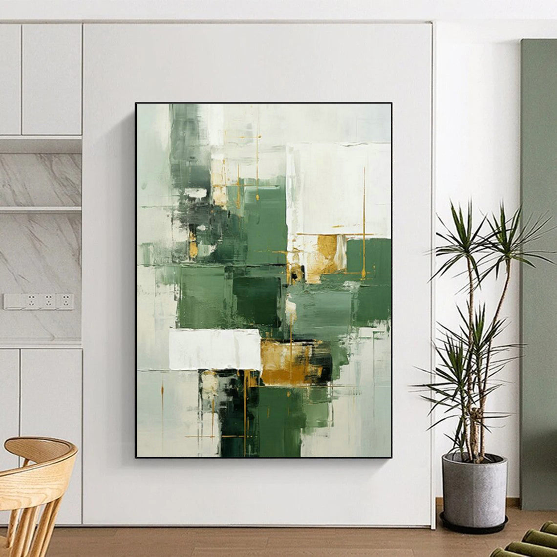 Green - Gold Geometric Abstract Art for Dining Room & Office DLZ0303