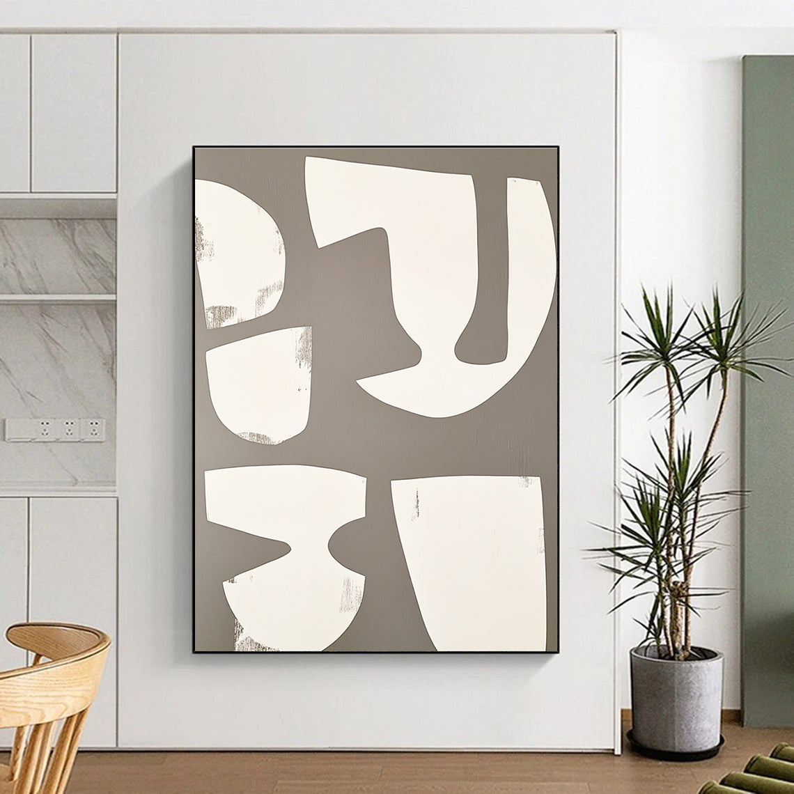 White Shapes on Gray Abstract Geometric Art for Modern Home Office & Minimalist Art Gallery STSC1491